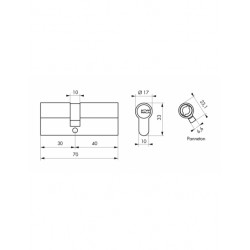 Κύλινδρος ασφαλείας TRAFIC 6 νίκελ - 30 x 40 - 5 κλειδιά THIRARD THIRARD - 1 2