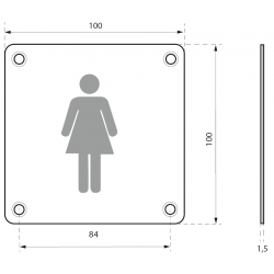 Ταμπελάκι 100 x 100 χιλ. inox βιδωτό - WC γυναικών THIRARD THIRARD - 1 2