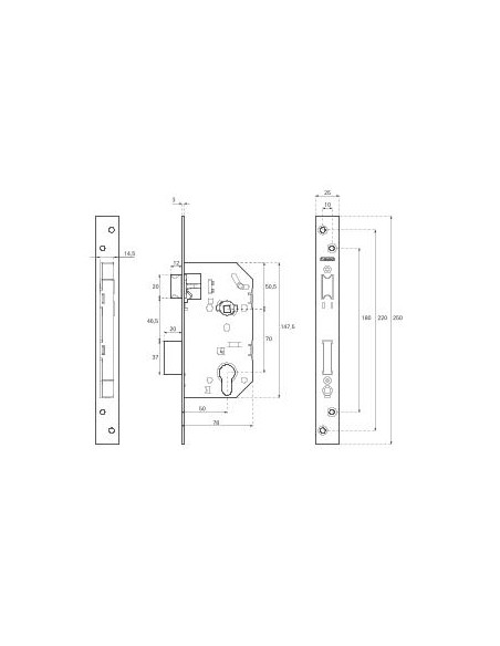 Κλειδαριά χωνευτή κυλίνδρου μαύρη MONOMAX NF 50 x 70 με μεγάλη λάμα THIRARD THIRARD - 5