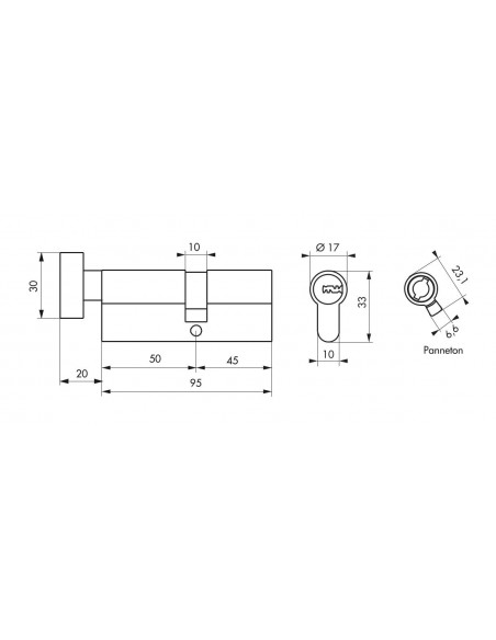 Κύλινδρος TIGER 6 με πόμολο 50 x 45 χρυσός - 5 κλειδιά SP SP - 2