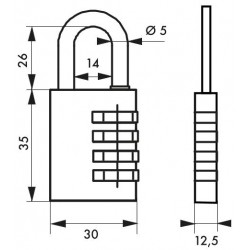 Λουκέτο συνδυασμού TYPE1 ALU CODE 30 χιλ. μπλε THIRARD THIRARD - 1 2