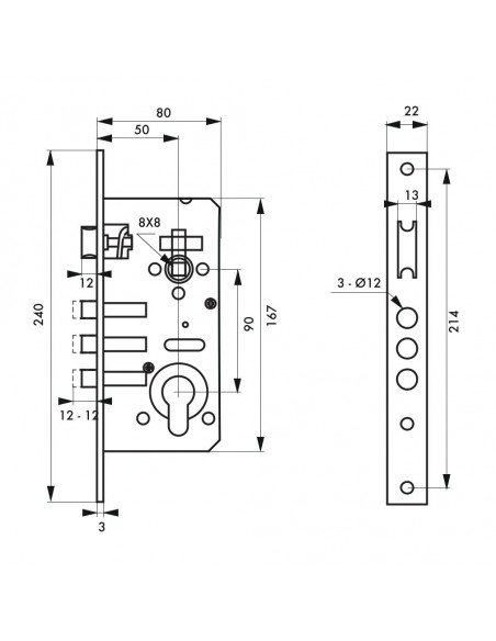 Κλειδαριά χωνευτή κυλίνδρου 50 x 90 THIRARD THIRARD - 2