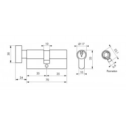 Κύλινδρος STD με πόμολο 35 x 35 χρυσός - 3 κλειδιά THIRARD THIRARD - 1 2