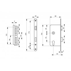 Κλειδαριά χωνευτή κυλίνδρου 55 x 72 δεξιά THIRARD THIRARD - 1 2