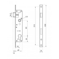 Κλειδαριά πόρτας PVC 25 x 85 στενό προφίλ 16mm THIRARD THIRARD - 1 2