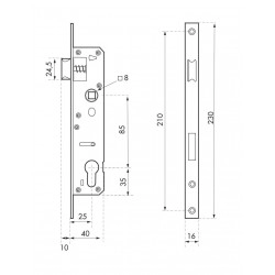 Κλειδαριά πόρτας PVC 25 x 85 στενό προφίλ 16mm THIRARD THIRARD - 1 2