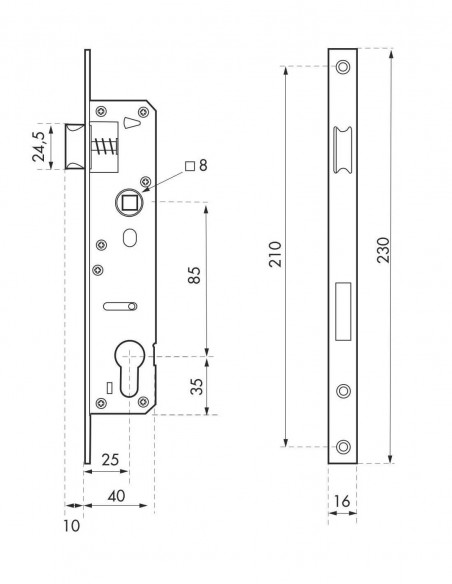 Κλειδαριά πόρτας PVC 25 x 85 στενό προφίλ 16mm THIRARD THIRARD - 2