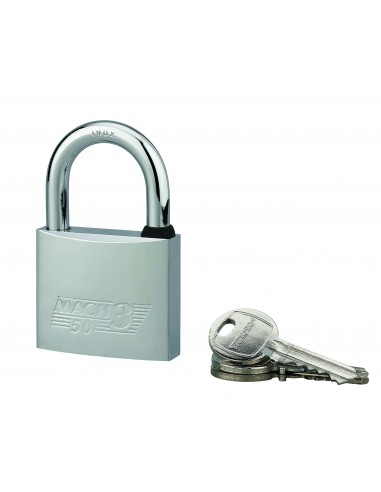 Λουκέτο MACH3 χρωμέ 50 χιλ. λαιμός inox - 3 κλειδιά THIRARD THIRARD - 1