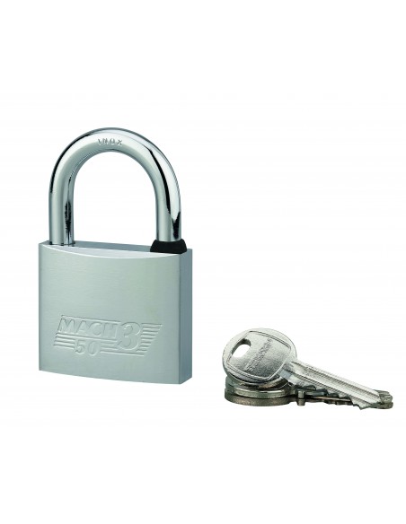 Λουκέτο MACH3 χρωμέ 50 χιλ. λαιμός inox - 3 κλειδιά THIRARD THIRARD - 1