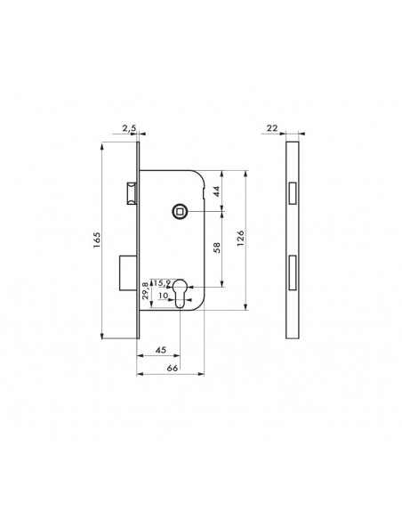 Κλειδαριά χωνευτή μεσόπορτας 45 x 58 THIRARD THIRARD - 2
