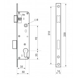 Κλειδαριά πόρτας PVC 35 x 92 στενό προφίλ 16mm THIRARD THIRARD - 1 2