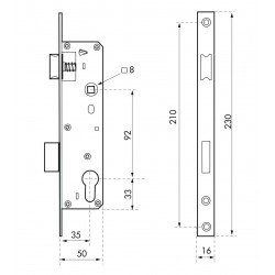 Κλειδαριά πόρτας PVC 35 x 92 στενό προφίλ 16mm THIRARD THIRARD - 1 2