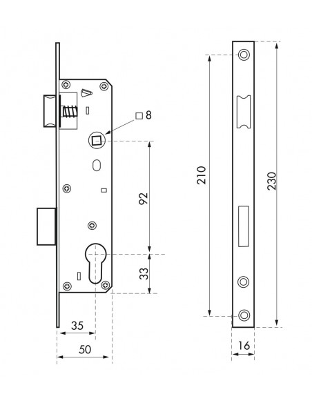 Κλειδαριά πόρτας PVC 35 x 92 στενό προφίλ 16mm THIRARD THIRARD - 2