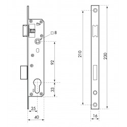 Κλειδαριά πόρτας PVC 25 x 92 στενό προφίλ 16mm THIRARD THIRARD - 1 2