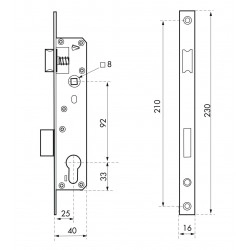 Κλειδαριά πόρτας PVC 25 x 92 στενό προφίλ 16mm THIRARD THIRARD - 1 2