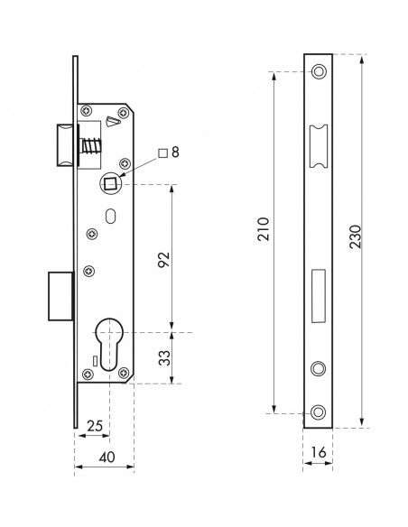 Κλειδαριά πόρτας PVC 25 x 92 στενό προφίλ 16mm THIRARD THIRARD - 2