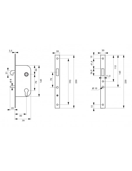 Κλειδαριά συρόμενης πόρτας 50x70 κύλινδρου THIRARD THIRARD - 4