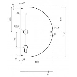 Πλάκα ώθησης αριστερής πόρτας αυτοκόλλητη inox ημικύκλιο με τρύπα κυλίνδρου 230x150 mm THIRARD THIRARD - 1 2