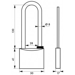 Λουκέτο TYPE1 ορειχάλκινο νίκελ 50 χιλ. inox μακρύλαιμο - 2 κλειδιά THIRARD THIRARD - 1 2