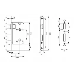 Κλειδαριά μεσόπορτας WC 80 x 70 THIRARD THIRARD - 1 2