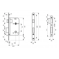 Κλειδαριά μεσόπορτας WC 70 x 70 THIRARD THIRARD - 1 2
