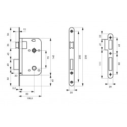 Κλειδαριά μεσόπορτας WC 80 x 70 THIRARD THIRARD - 1 2