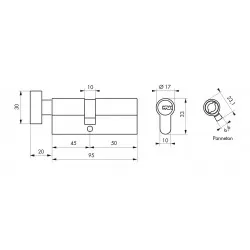 Κύλινδρος TIGER 6 με πόμολο 45 x 50 χρυσός - 5 κλειδιά SP SP - 1 2