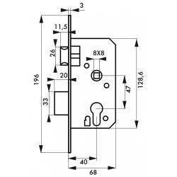 Κλειδαριά χωνευτή κυλίνδρου 40 x 47 THIRARD THIRARD - 1 2