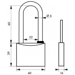 Λουκέτο MACH3 40 χιλ. λαιμός inox 60 χιλ. - 3 κλειδιά THIRARD THIRARD - 1 2