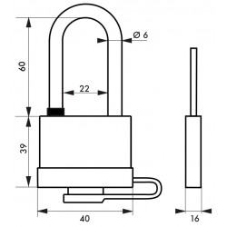 Λουκέτο MACH3 40 χιλ. μακρύλαιμο inox καλυμμένο PVC - 2 κλειδιά THIRARD THIRARD - 1 2