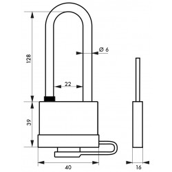 Λουκέτο MACH3 40 χιλ. μακρύλαιμο inox καλυμμένο PVC - 2 κλειδιά THIRARD THIRARD - 1 2