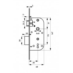 Κλειδαριά χωνευτή μεσόπορτας 40 x 70 - 1 κλειδί THIRARD THIRARD - 1 2