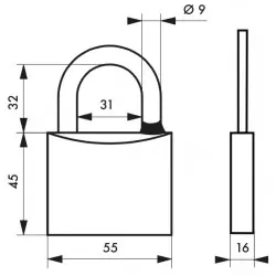 Λουκέτο MACH3 55 χιλ. λαιμός inox - 2 κλειδιά THIRARD THIRARD - 1 2