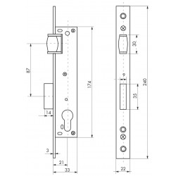 Κλειδαριά σιδερόπορτας με μπίλια 20 x 85 THIRARD THIRARD - 1 2
