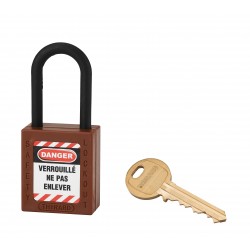 Λουκέτο πλαστικό lockout 38 χιλ. καφέ με λαιμό nylon ύψους 38 χιλ. Φ6 1 κλειδί THIRARD THIRARD - 1