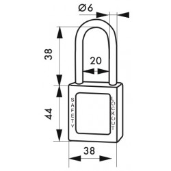 Λουκέτο πλαστικό lockout 38 χιλ. καφέ με λαιμό nylon ύψους 38 χιλ. Φ6 1 κλειδί THIRARD THIRARD - 1 2