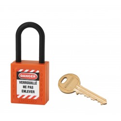 Λουκέτο πλαστικό lockout 38 χιλ. πορτοκαλί με λαιμό nylon ύψους 38 χιλ. Φ6 1 κλειδί THIRARD THIRARD - 1