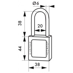 Λουκέτο πλαστικό lockout 38 χιλ. πορτοκαλί με λαιμό nylon ύψους 38 χιλ. Φ6 1 κλειδί THIRARD THIRARD - 1 2