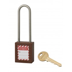 Λουκέτο πλαστικό lockout 38 χιλ. καφέ με λαιμό inox ύψους 76 χιλ. Φ4,76 1 κλειδί THIRARD THIRARD - 1 2