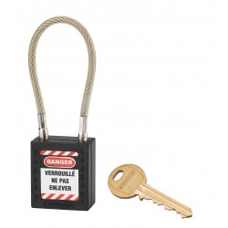 Λουκέτο πλαστικό lockout 38 χιλ. μαύρο με λαιμό απο συρματόσχοινο 150 χιλ. Φ6 1 κλειδί THIRARD THIRARD - 1
