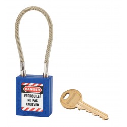 Λουκέτο πλαστικό lockout 38 χιλ. μπλε με λαιμό απο συρματόσχοινο 150 χιλ. Φ6 1 κλειδί THIRARD THIRARD - 1
