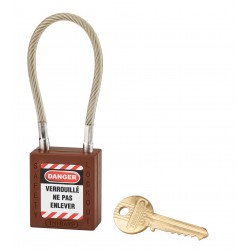 Λουκέτο πλαστικό lockout 38 χιλ. καφέ με λαιμό απο συρματόσχοινο 150 χιλ. Φ6 1 κλειδί THIRARD THIRARD - 1