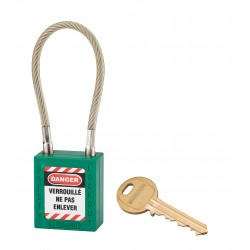 Λουκέτο πλαστικό lockout 38 χιλ. πράσινο με λαιμό απο συρματόσχοινο 150 χιλ. Φ6 1 κλειδί THIRARD THIRARD - 1