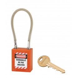 Λουκέτο πλαστικό lockout 38 χιλ. πορτοκαλί με λαιμό απο συρματόσχοινο 150 χιλ. Φ6 1 κλειδί THIRARD THIRARD - 1