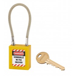 Λουκέτο πλαστικό lockout 38 χιλ. κίτρινο με λαιμό απο συρματόσχοινο 150 χιλ. Φ6 1 κλειδί THIRARD THIRARD - 1
