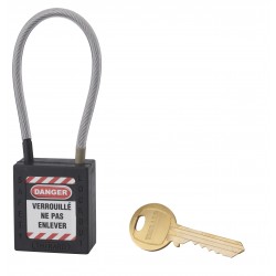 Λουκέτο πλαστικό lockout 38 χιλ. μαύρο με λαιμό απο συρματόσχοινο 150 χιλ. Φ4,76 1 κλειδί THIRARD THIRARD - 1