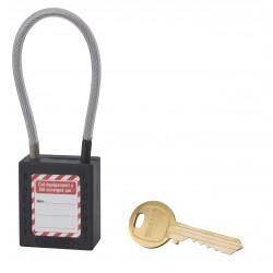 Λουκέτο πλαστικό lockout 38 χιλ. μαύρο με λαιμό απο συρματόσχοινο 150 χιλ. Φ4,76 1 κλειδί THIRARD THIRARD - 1 2