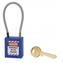 Λουκέτο πλαστικό lockout 38 χιλ. μπλε με λαιμό απο συρματόσχοινο 150 χιλ. Φ4,76 1 κλειδί THIRARD THIRARD - 1