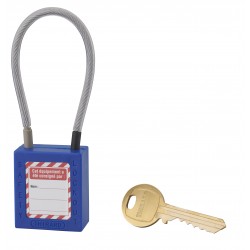Λουκέτο πλαστικό lockout 38 χιλ. μπλε με λαιμό απο συρματόσχοινο 150 χιλ. Φ4,76 1 κλειδί THIRARD THIRARD - 1 2