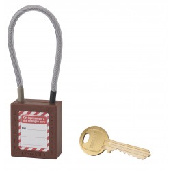 Λουκέτο πλαστικό lockout 38 χιλ. καφέ με λαιμό απο συρματόσχοινο 150 χιλ. Φ4,76 1 κλειδί THIRARD THIRARD - 1 2